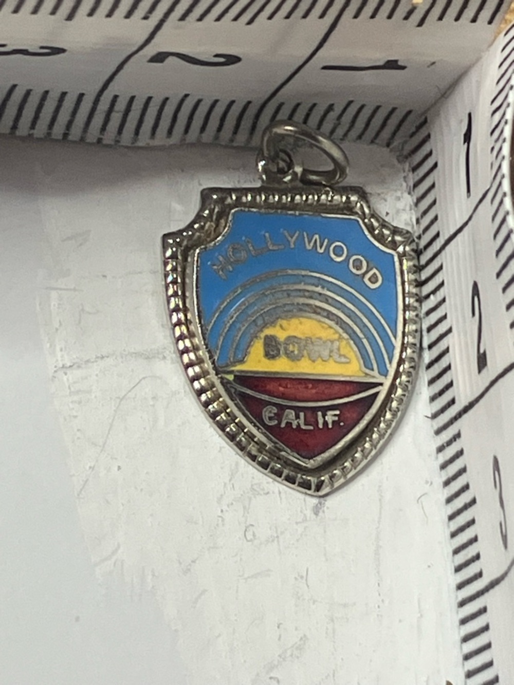 Vtg 925 Sterling Silver Enamel Hollywood Bowl California Souvenir Shield Charm - Picture 6 of 6